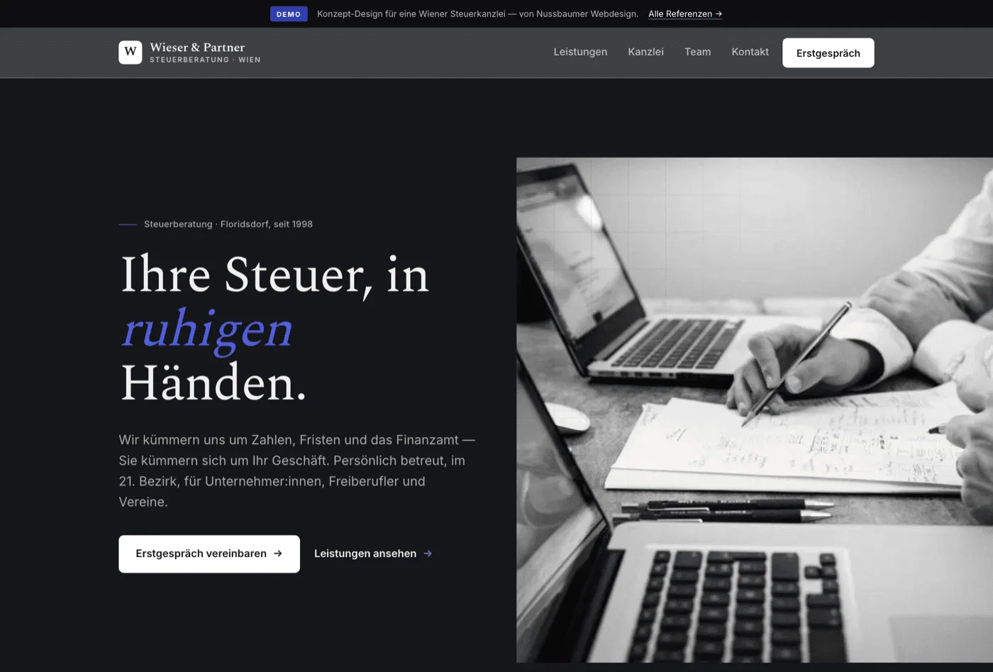Demo-Design: Kanzlei Wieser & Partner, eine Wiener Steuerberatung