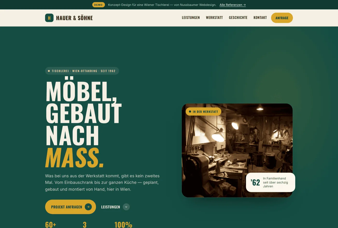Demo-Design: Tischlerei Hauer & Söhne, ein Wiener Handwerksbetrieb